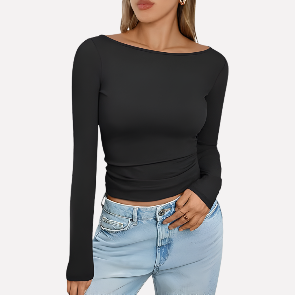 Vrouwen Boothals Top met Lange Mouwen