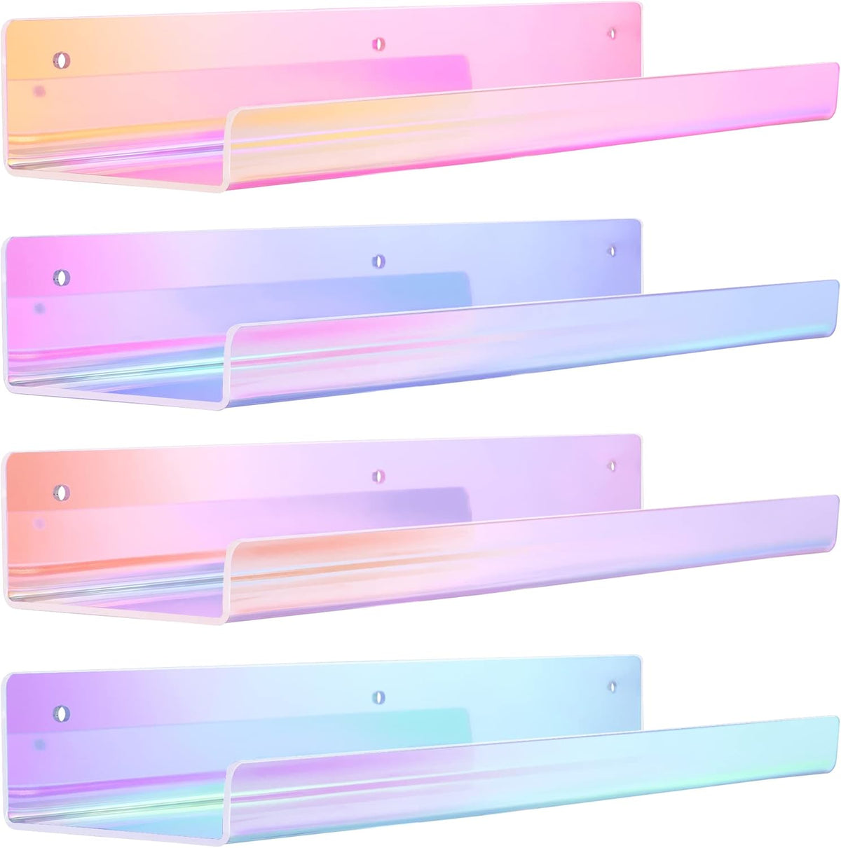 4-Pack Acryl Planken | 15” Zwevende Boekenplanken voor Wandopslag in Elke Kamer