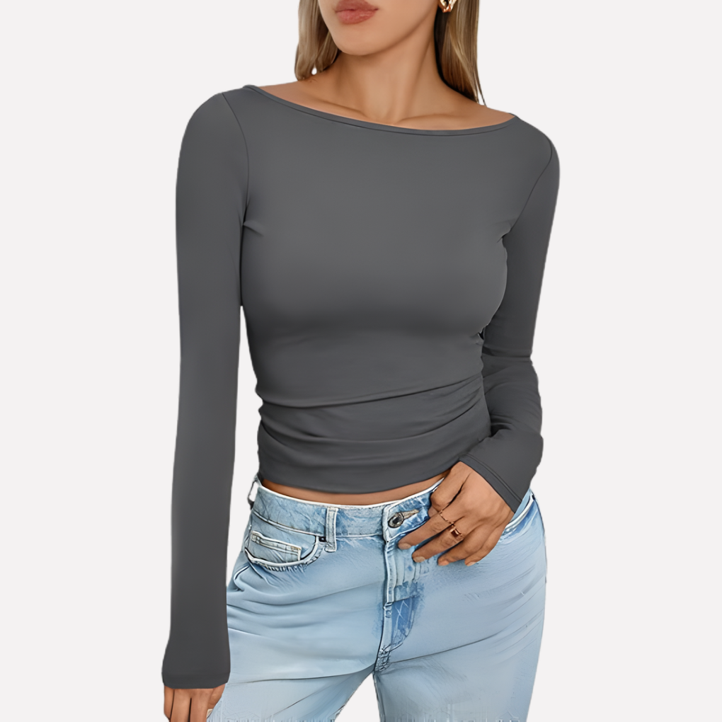 Vrouwen Boothals Top met Lange Mouwen