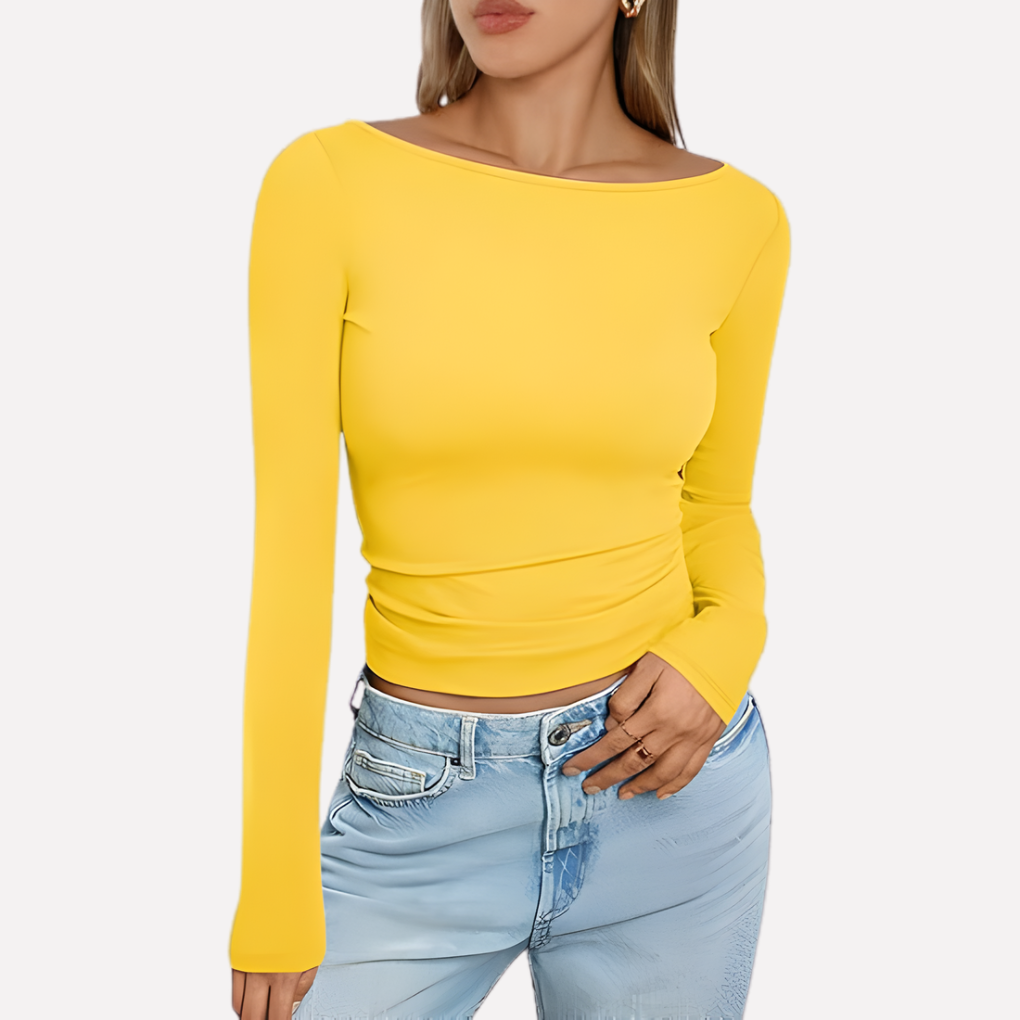 Vrouwen Boothals Top met Lange Mouwen
