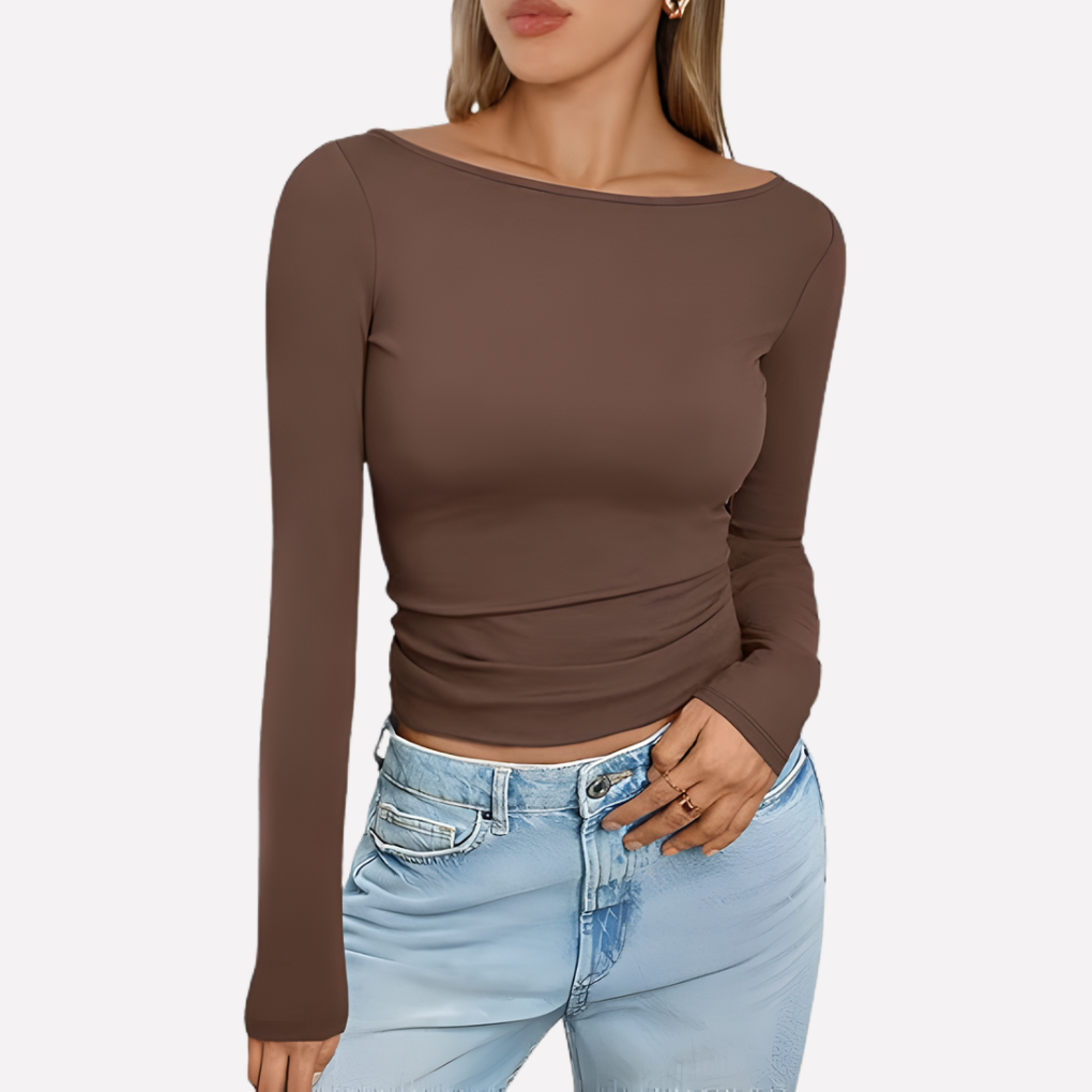Vrouwen Boothals Top met Lange Mouwen