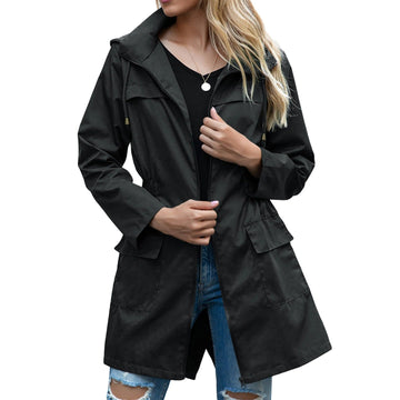 zomerjas dames lang waterdicht muts diepe zakken chique elegant comfortabel lente vrouwenjas zomerjas
