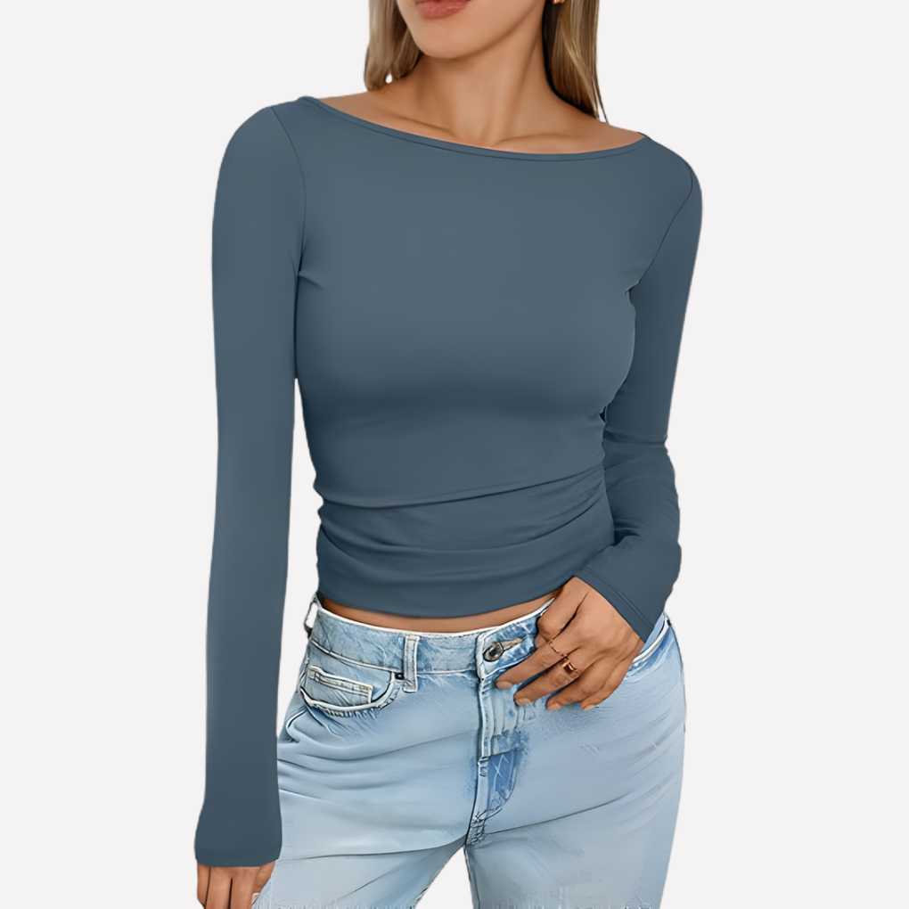 Vrouwen Boothals Top met Lange Mouwen