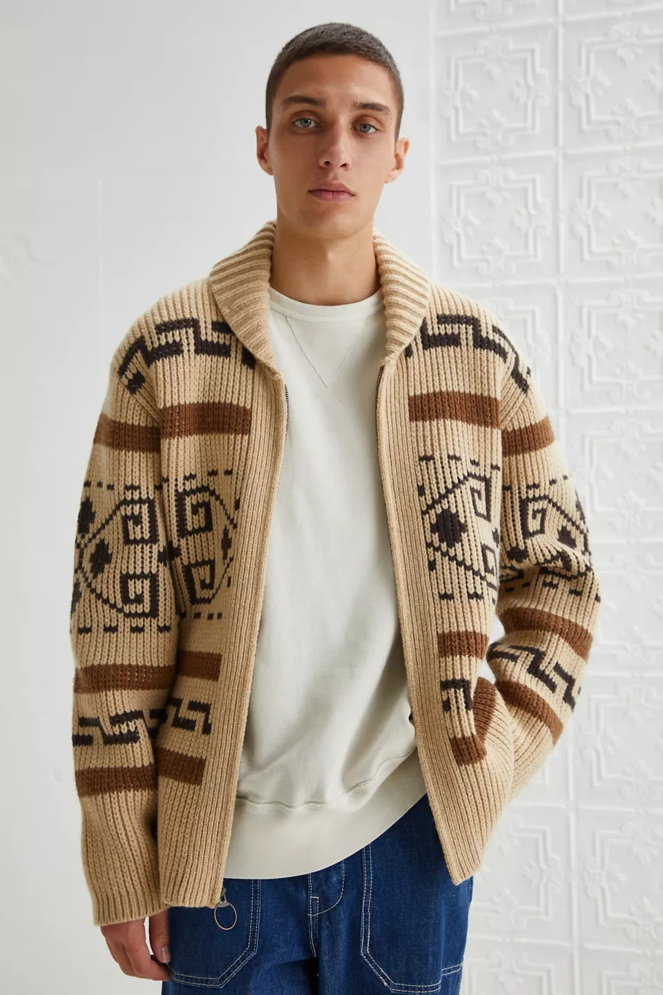 Andres – Vintage Jacquard Gebreide Herenvest met Rits