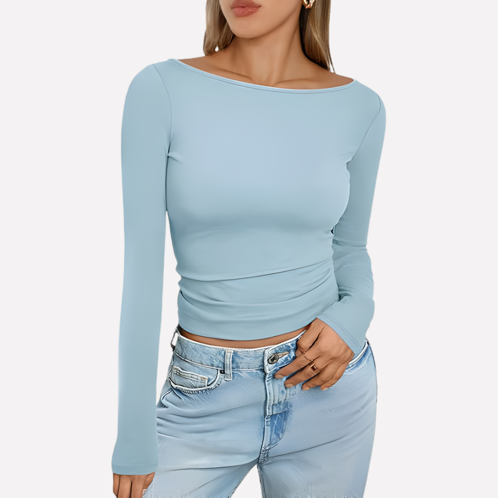 Vrouwen Boothals Top met Lange Mouwen