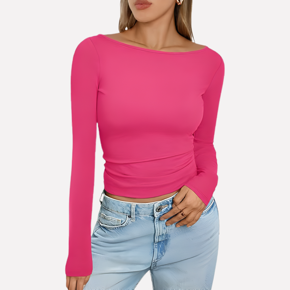 Vrouwen Boothals Top met Lange Mouwen
