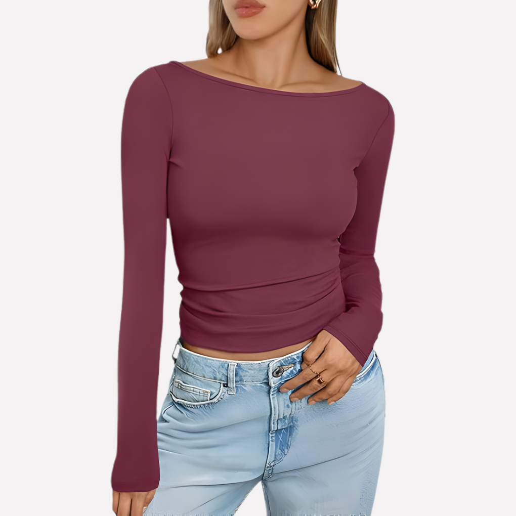 Vrouwen Boothals Top met Lange Mouwen