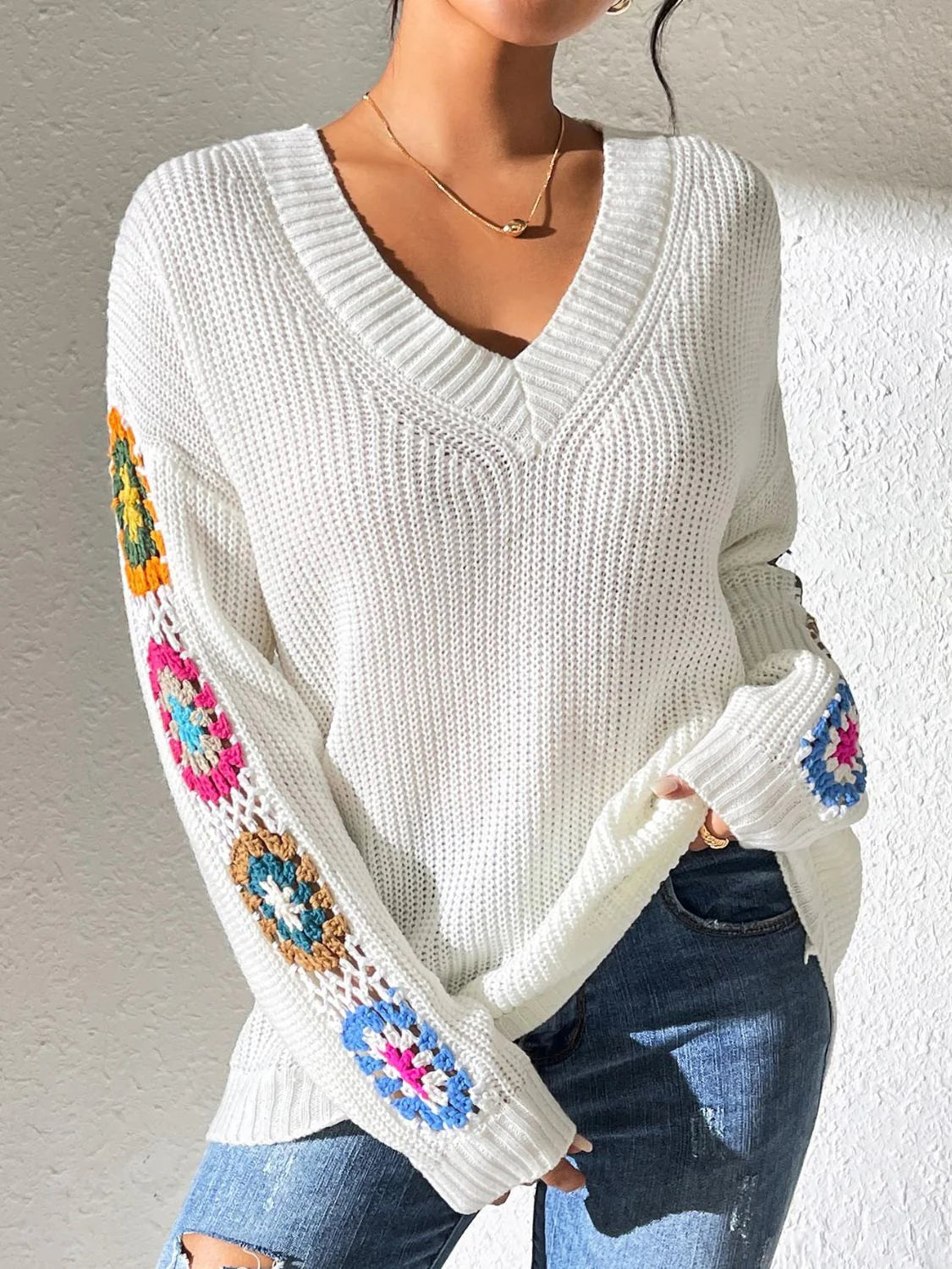 Gebreide sweater met bloemenprint voor dames