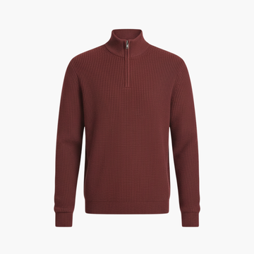 Heren geribde breipullover met halfrits-halslijn