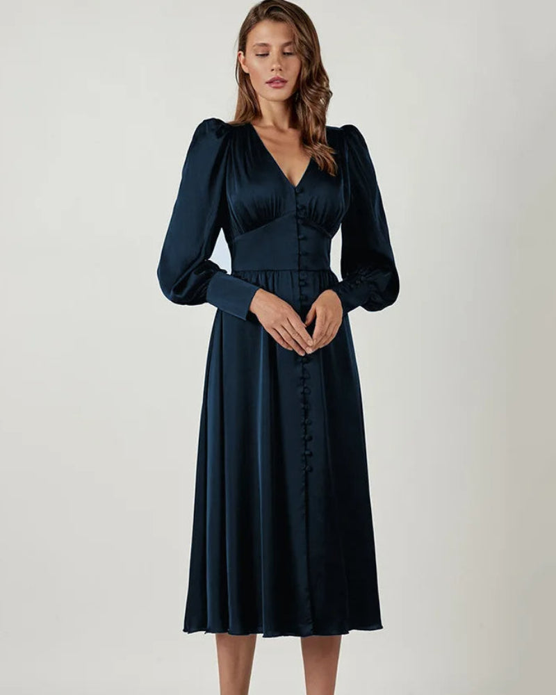 Seraphina – Satijnen Maxi Jurk met V-Hals Voor Dames