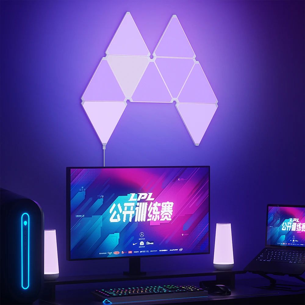 Quantum LED Driehoek Lamp - Superdunne RGB Muurverlichting met Wifi & Bluetooth App Controle voor Game- en Slaapkamer Decor