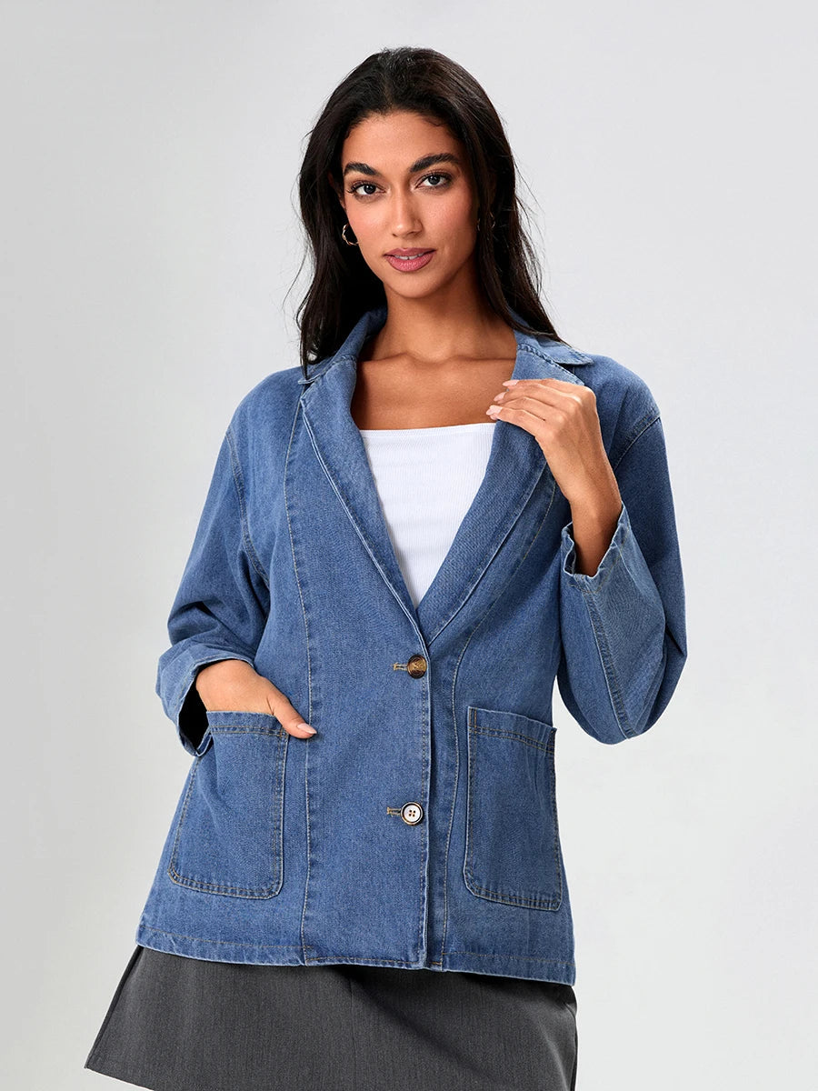 UrbanEdge – denim blazer met klassieke pasvorm