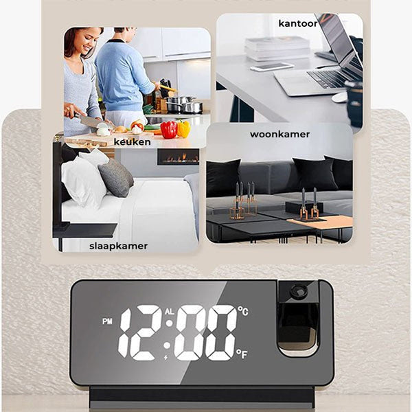 Digitale wekker met projectie en thermometer