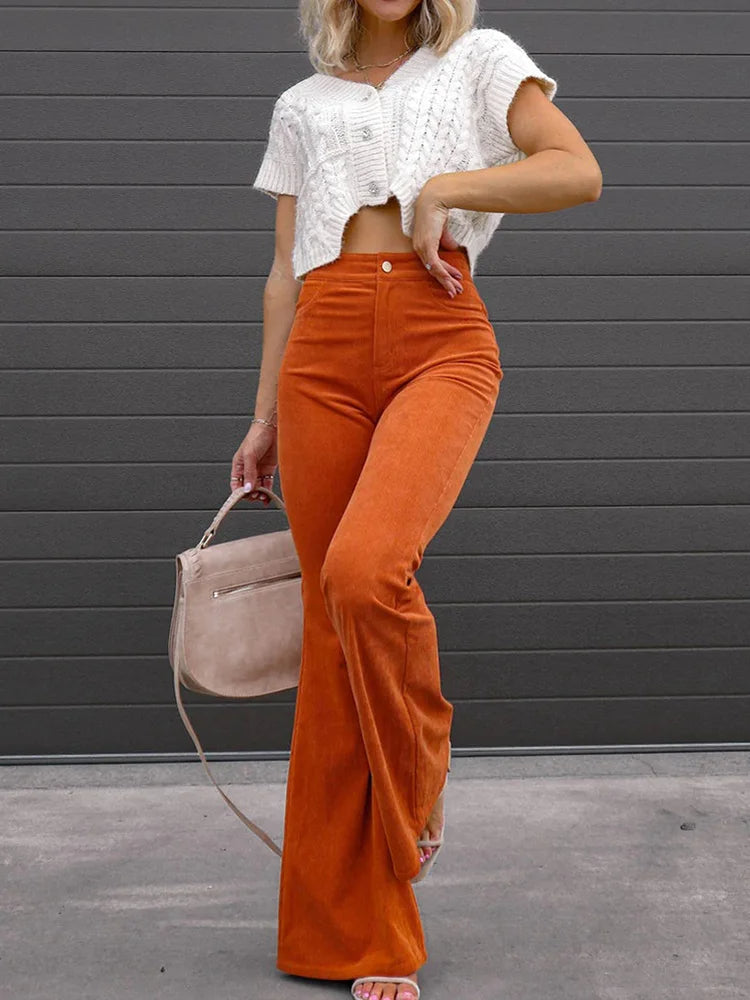 VelvetFlare – Trendy Corduroy Flare Broek voor Dames