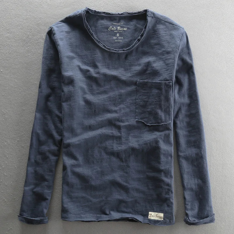 Vintage katoenen longsleeve shirt met O-hals voor heren