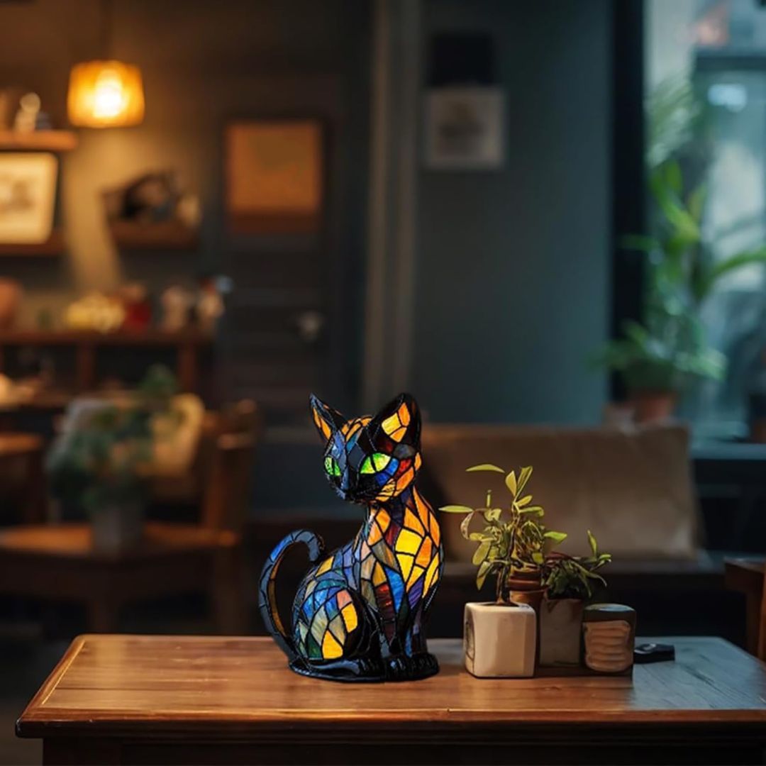 Decoratieve Kattenlamp met Mozaïekontwerp en Warm Sfeerlicht – Elegante Woondecoratie