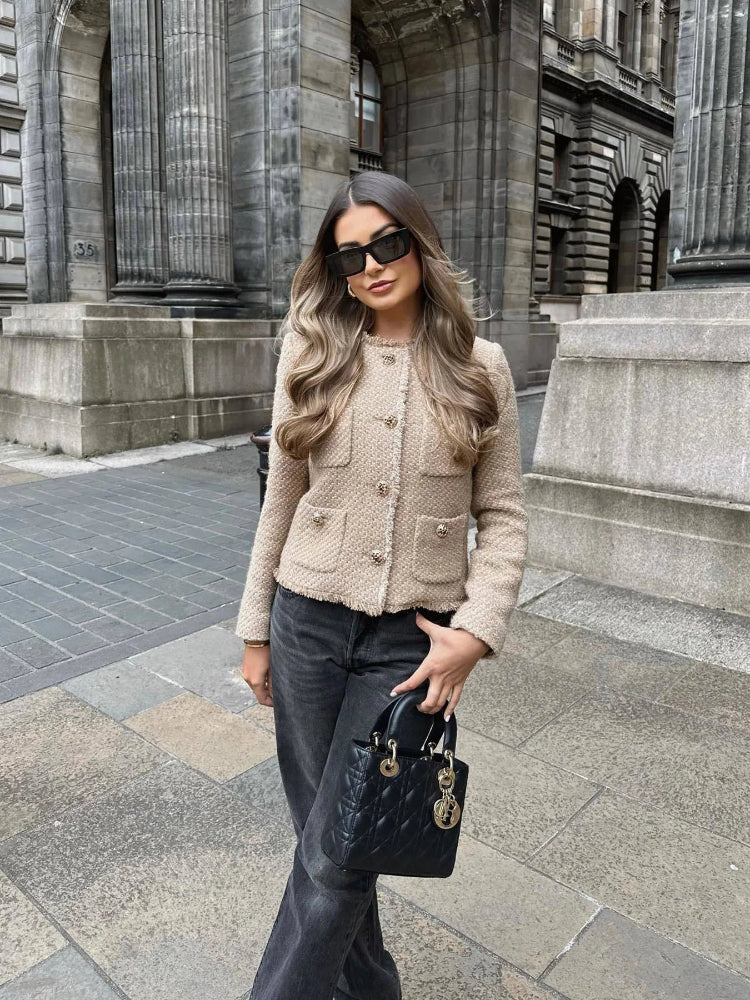 Amelia – Elegant cropped tweed jasje voor dames