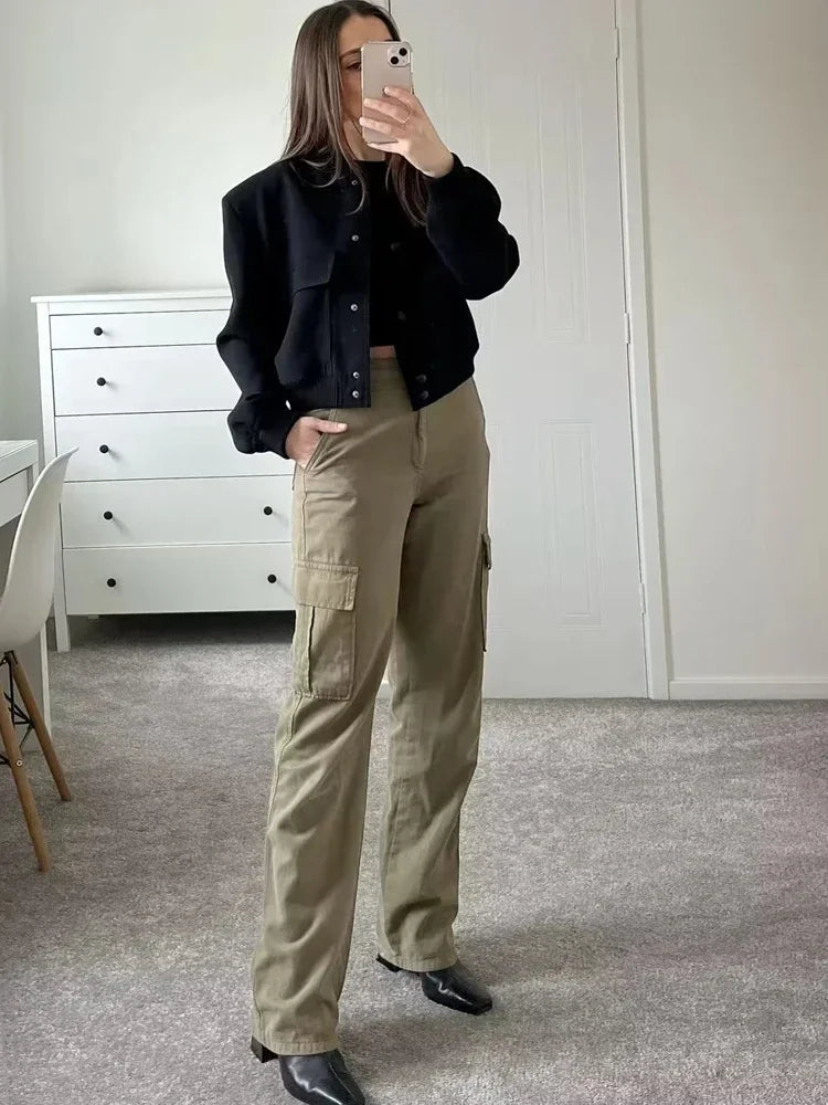 Witte Cropped Bomberjack voor Dames