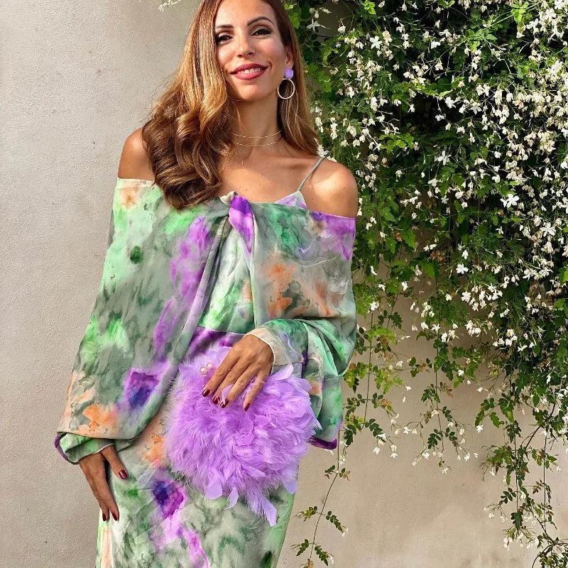 Hoymans OceanGlow – Tie-Dye Maxi Jurk met Afneembare Mouwen