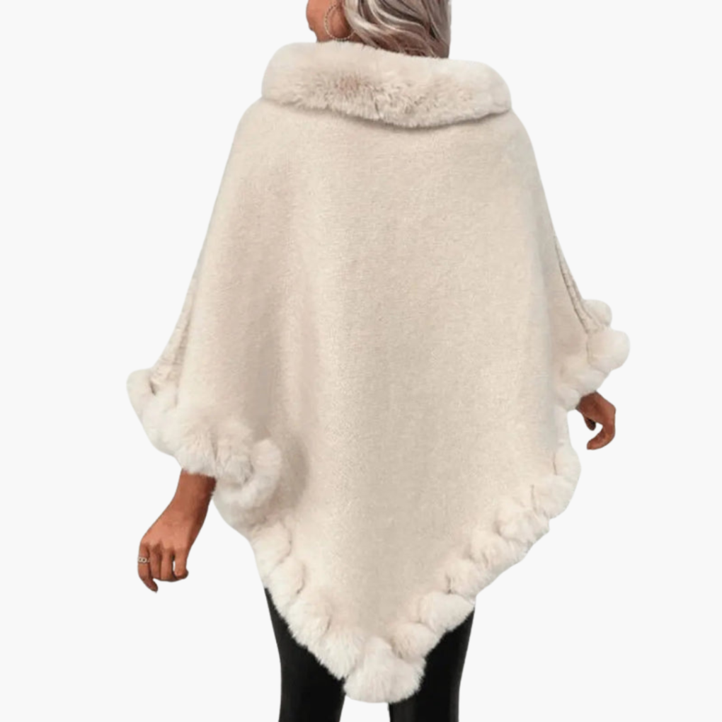 Vrouwen truiponcho met imitatiebont afwerking en oversized pasvorm