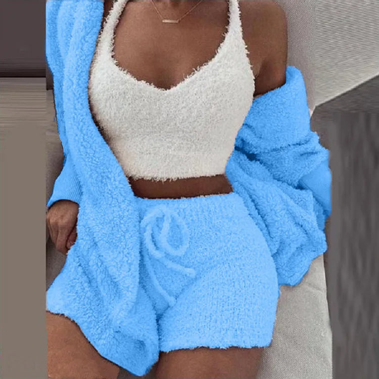 Fluffy 3-delige Dames Pyjamaset met Hoodie