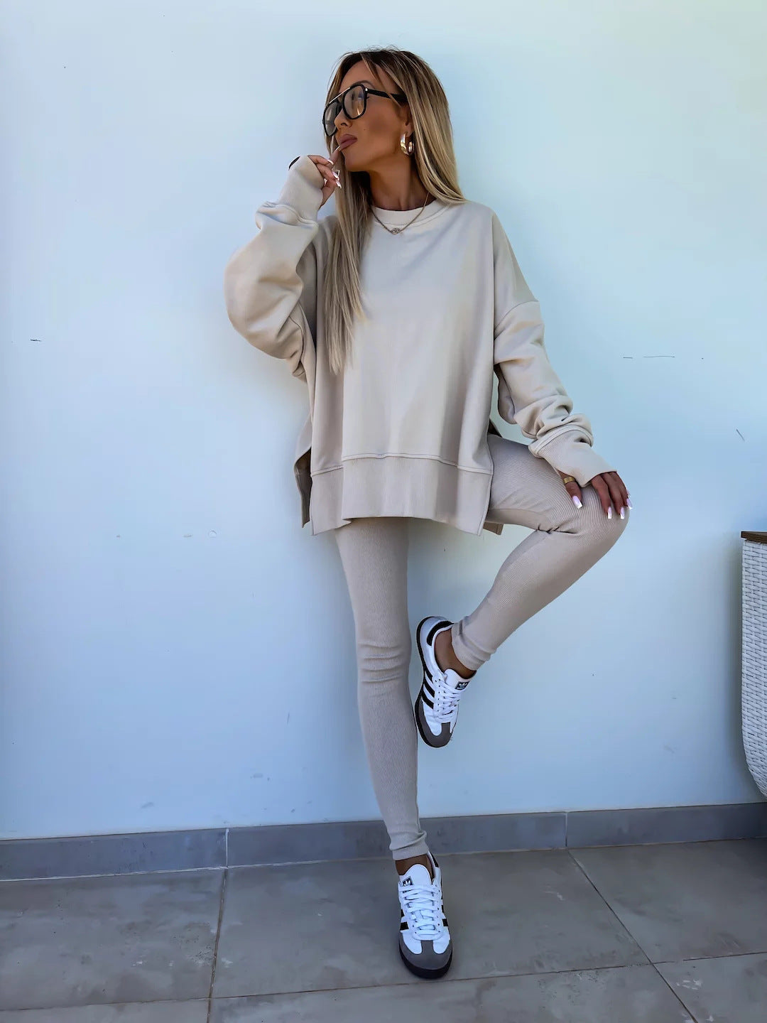 Elegante Lounge Set met Hoodie en Strakke Broek