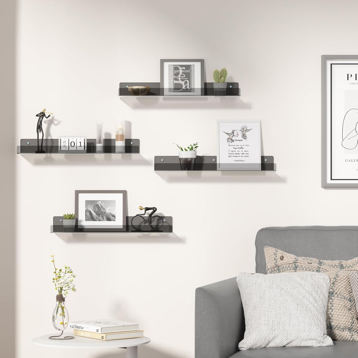 4-Pack Acryl Planken | 15” Zwevende Boekenplanken voor Wandopslag in Elke Kamer