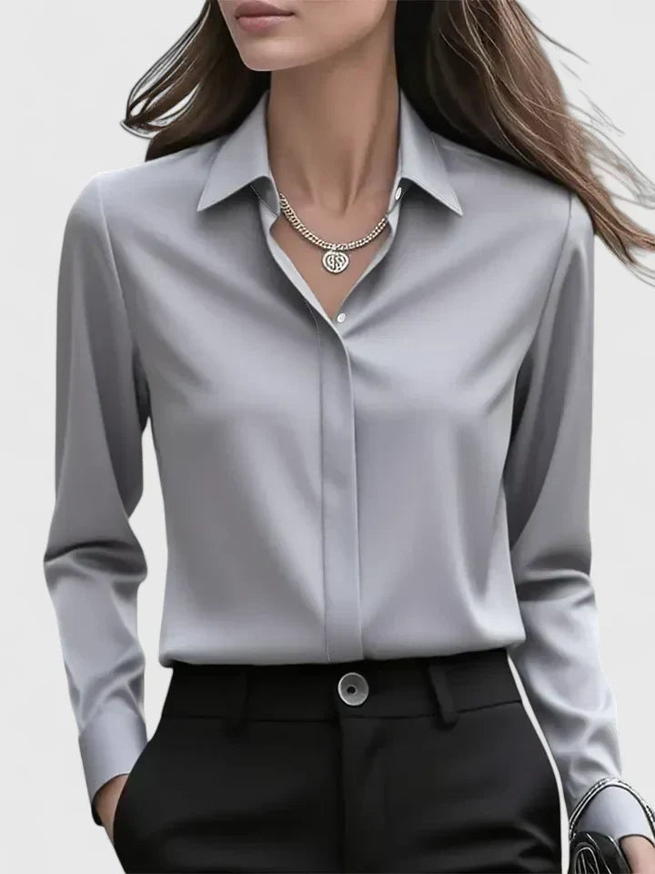 Satijnen blouse met lange mouwen voor dames – elegante kantoorblouse