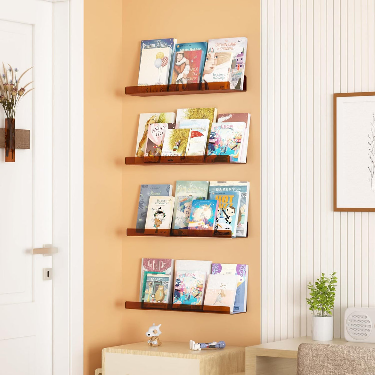 4-Pack Acryl Planken | 15” Zwevende Boekenplanken voor Wandopslag in Elke Kamer