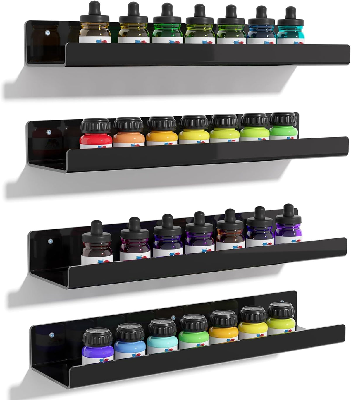 4-Pack Acryl Planken | 15” Zwevende Boekenplanken voor Wandopslag in Elke Kamer