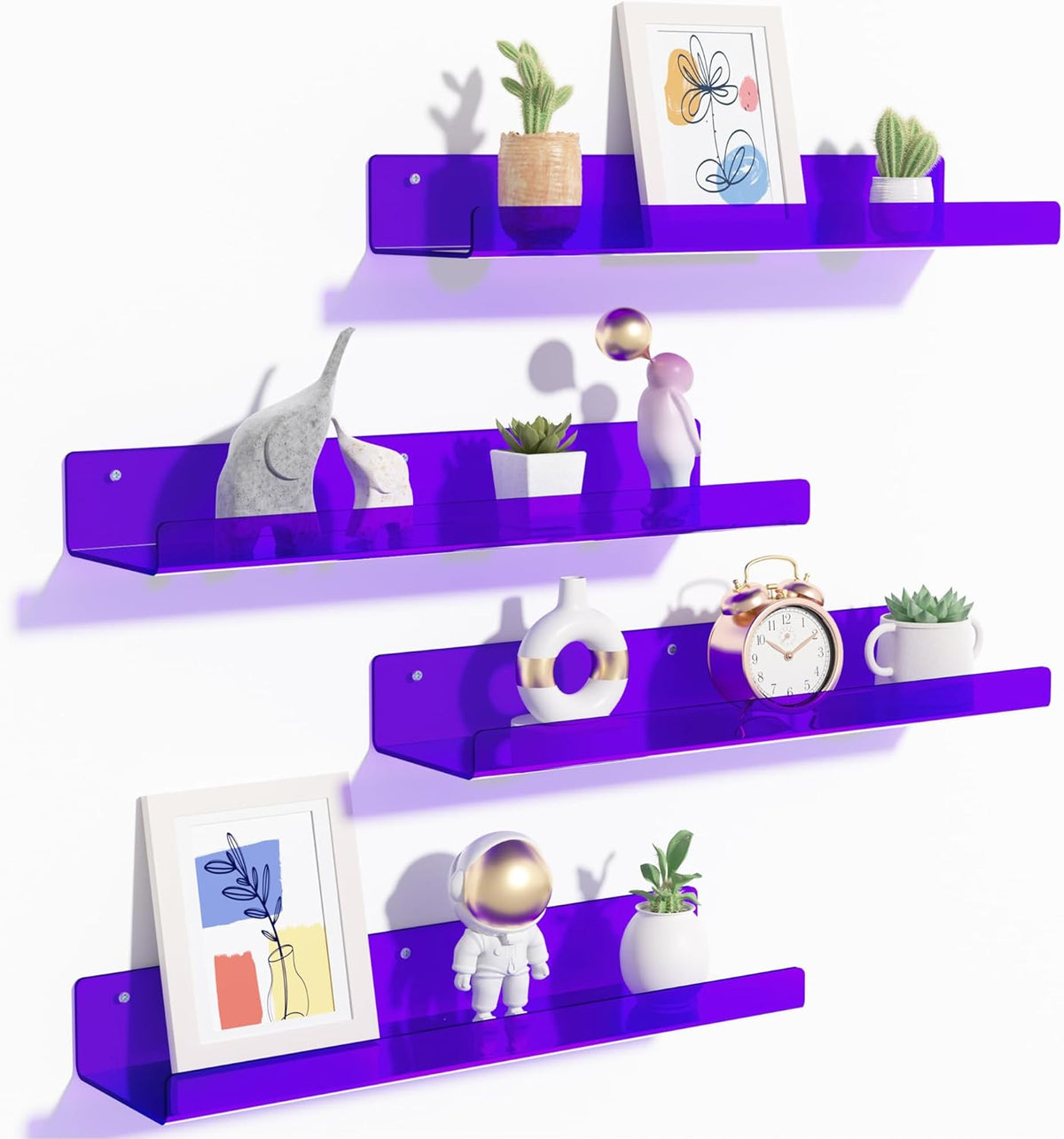 4-Pack Acryl Planken | 15” Zwevende Boekenplanken voor Wandopslag in Elke Kamer