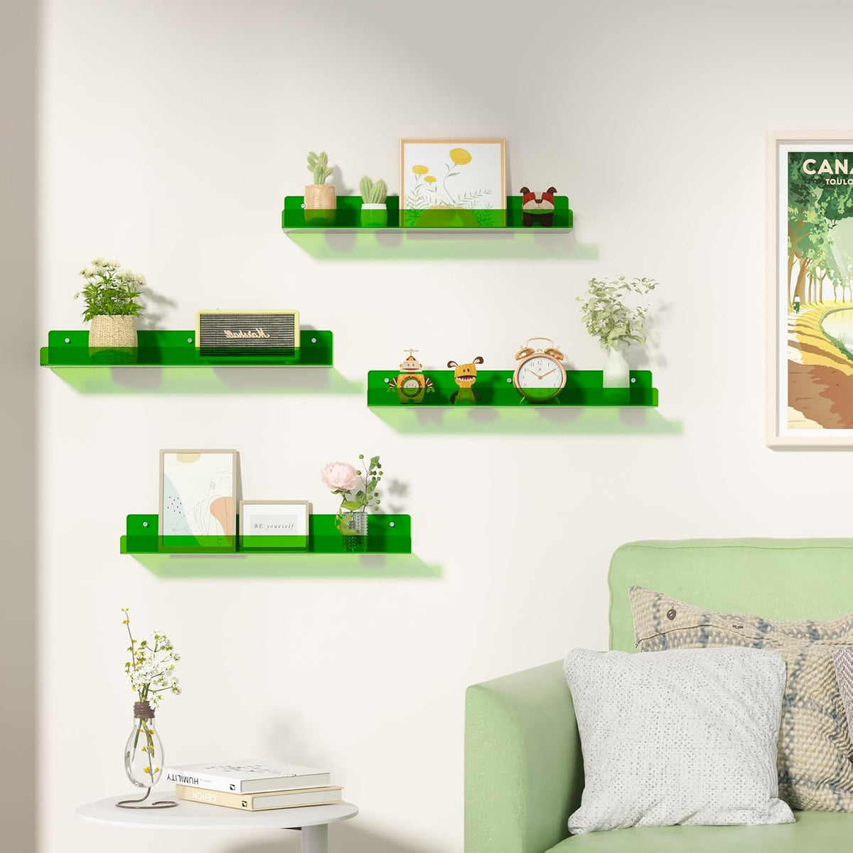 4-Pack Acryl Planken | 15” Zwevende Boekenplanken voor Wandopslag in Elke Kamer