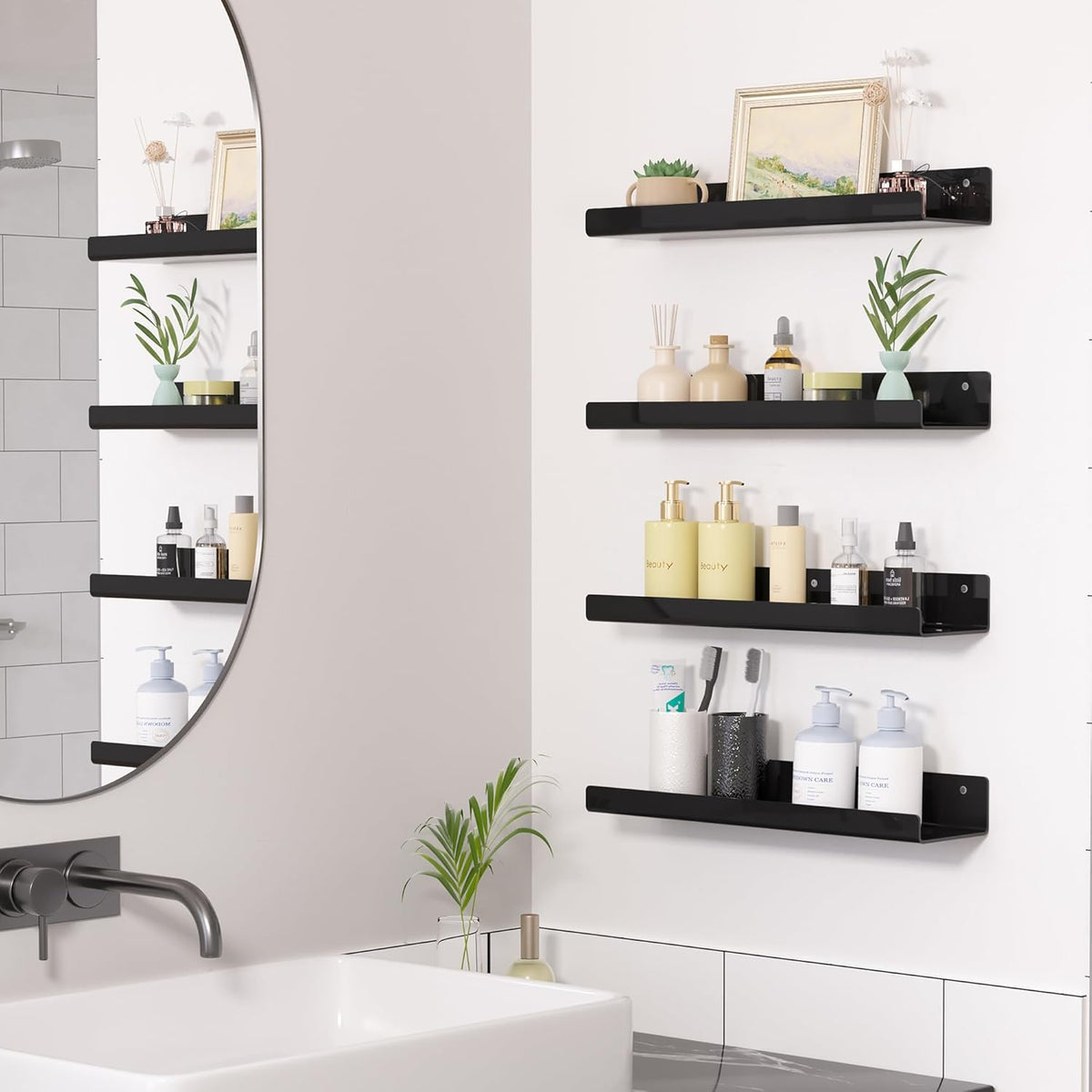 4-Pack Acryl Planken | 15” Zwevende Boekenplanken voor Wandopslag in Elke Kamer
