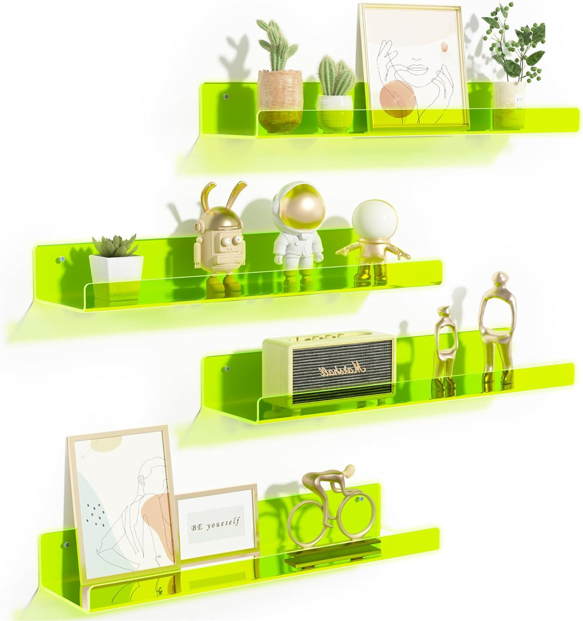 4-Pack Acryl Planken | 15” Zwevende Boekenplanken voor Wandopslag in Elke Kamer