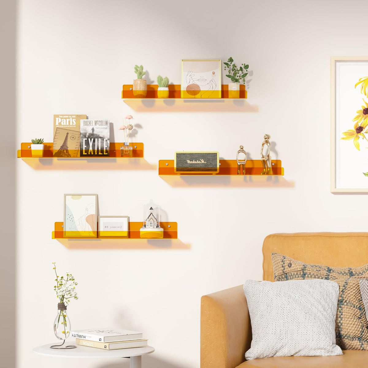 4-Pack Acryl Planken | 15” Zwevende Boekenplanken voor Wandopslag in Elke Kamer