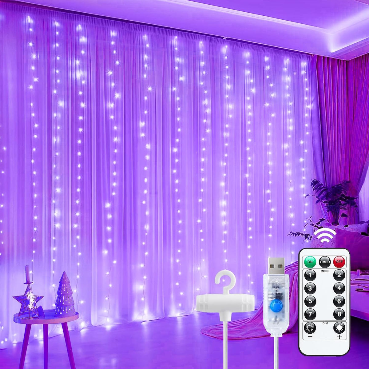 LumaCurtain 300 LED Gordijnverlichting | Dimbare Fairy Lights met Timer & USB Voeding - Warm Wit