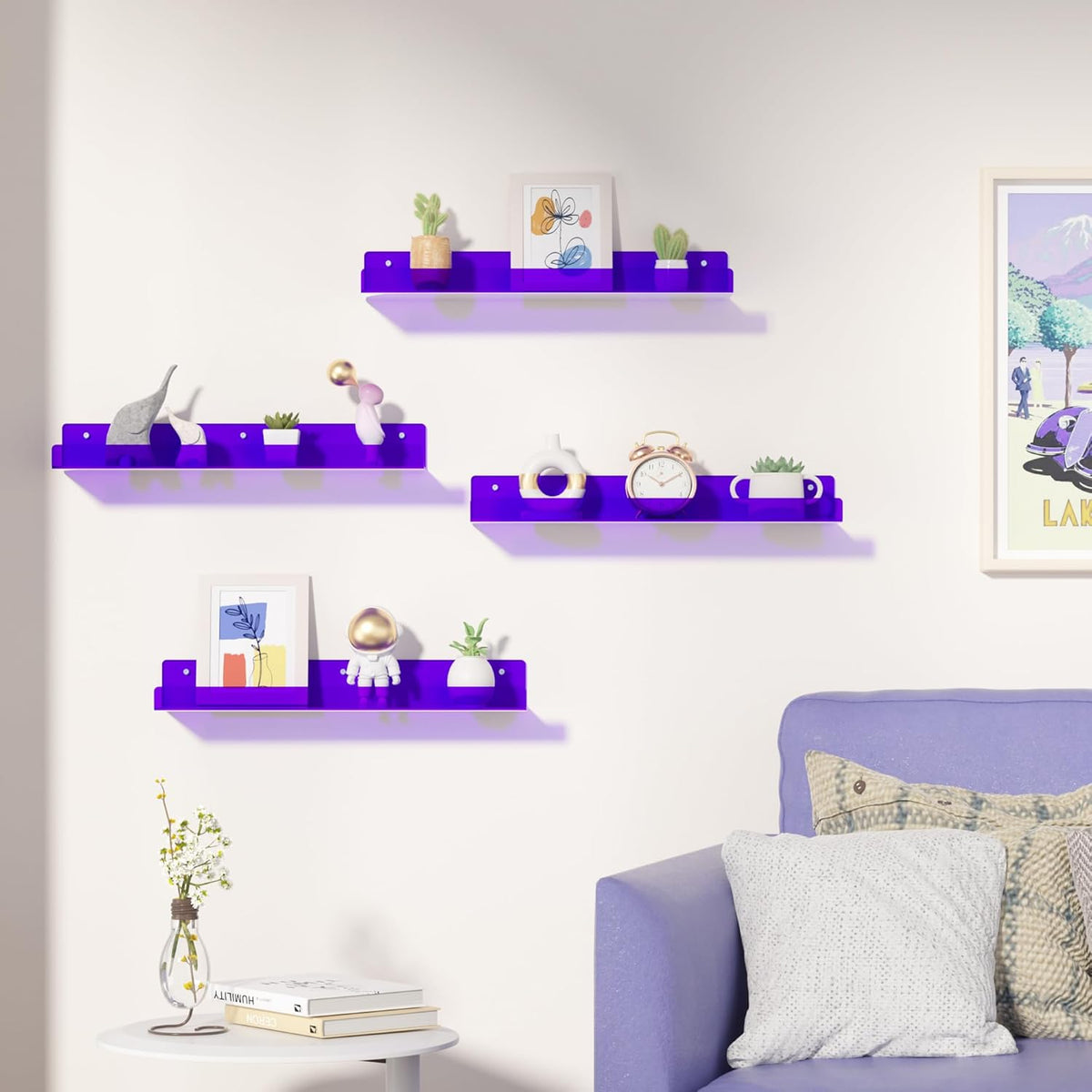 4-Pack Acryl Planken | 15” Zwevende Boekenplanken voor Wandopslag in Elke Kamer