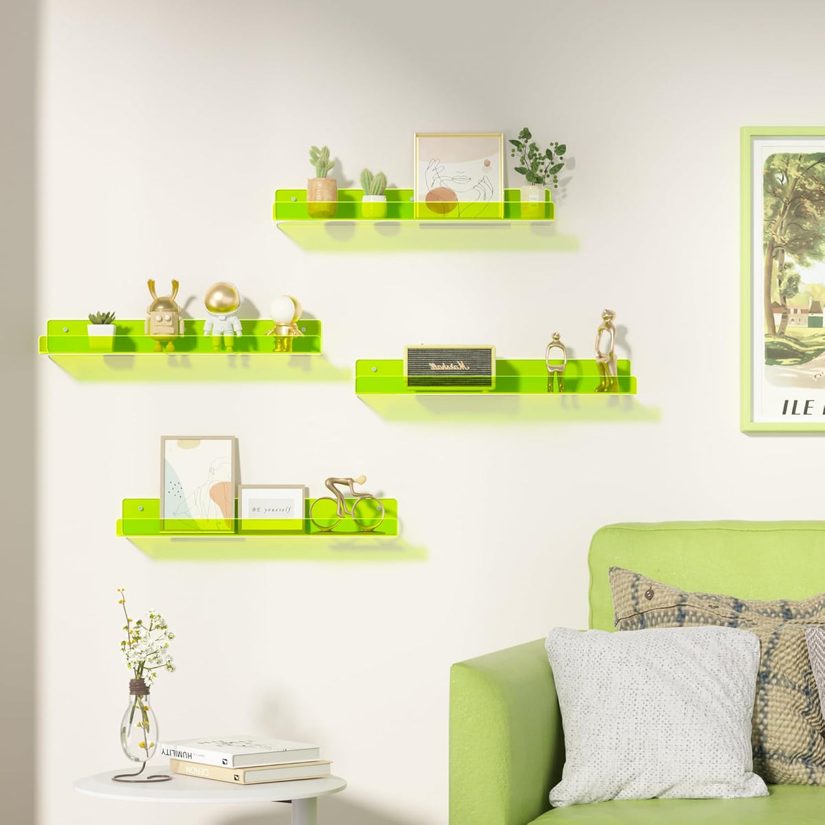 4-Pack Acryl Planken | 15” Zwevende Boekenplanken voor Wandopslag in Elke Kamer