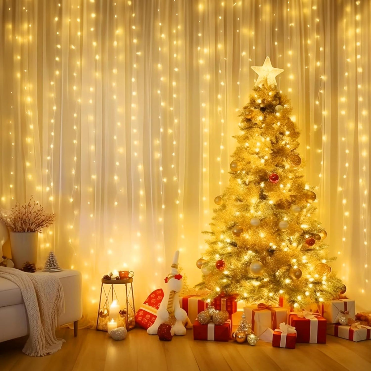 LumaCurtain 300 LED Gordijnverlichting | Dimbare Fairy Lights met Timer & USB Voeding - Warm Wit