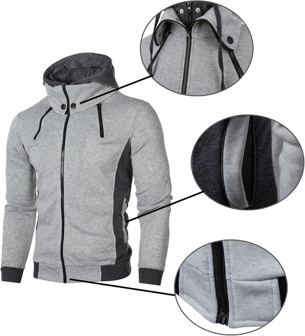 Timothy – Slim-fit Fleece sportjack met Rits en Capuchon Heren
