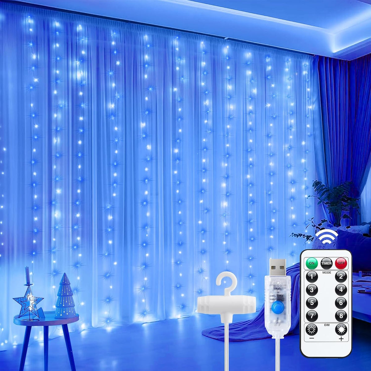 LumaCurtain 300 LED Gordijnverlichting | Dimbare Fairy Lights met Timer & USB Voeding - Warm Wit
