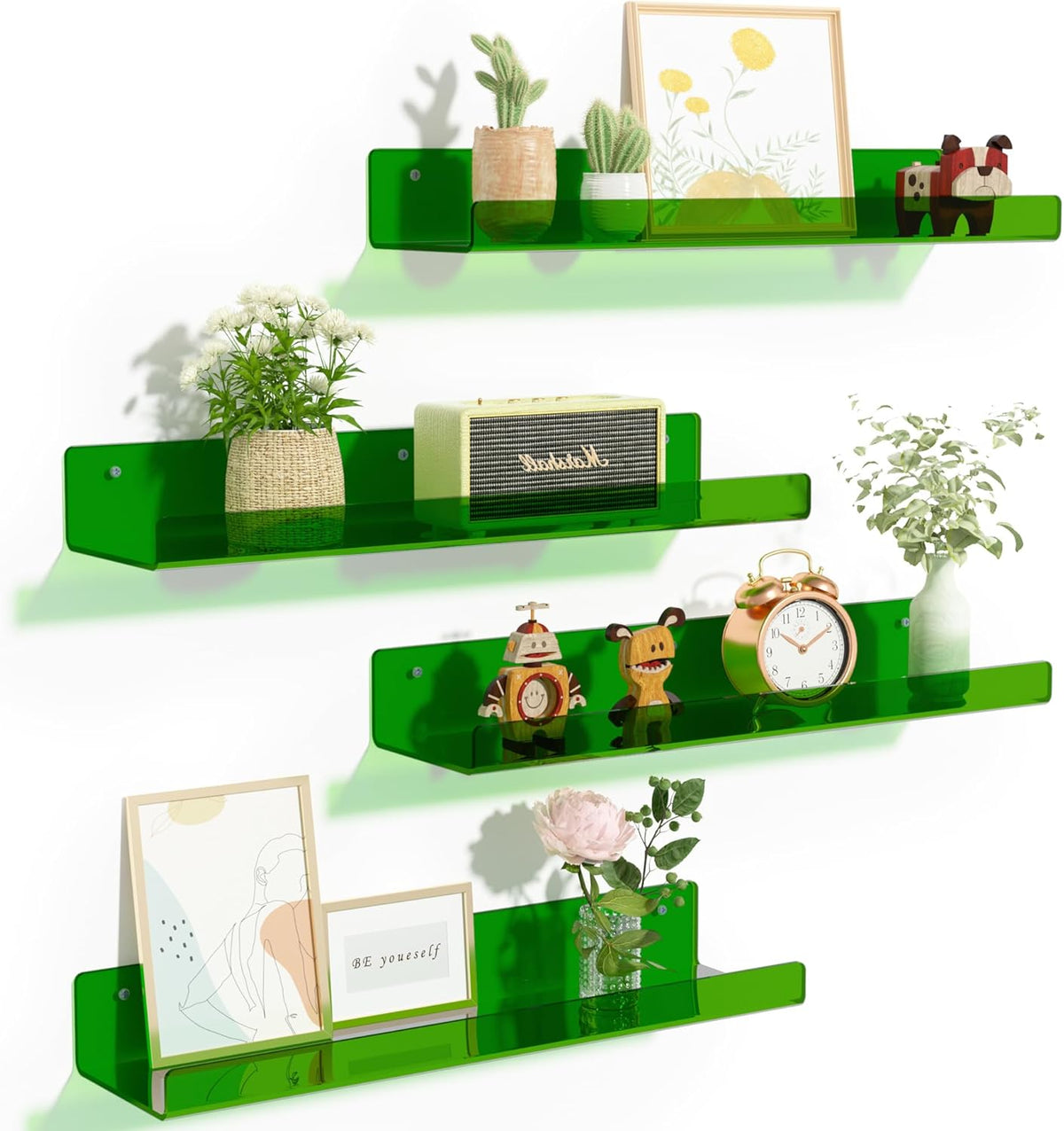 4-Pack Acryl Planken | 15” Zwevende Boekenplanken voor Wandopslag in Elke Kamer