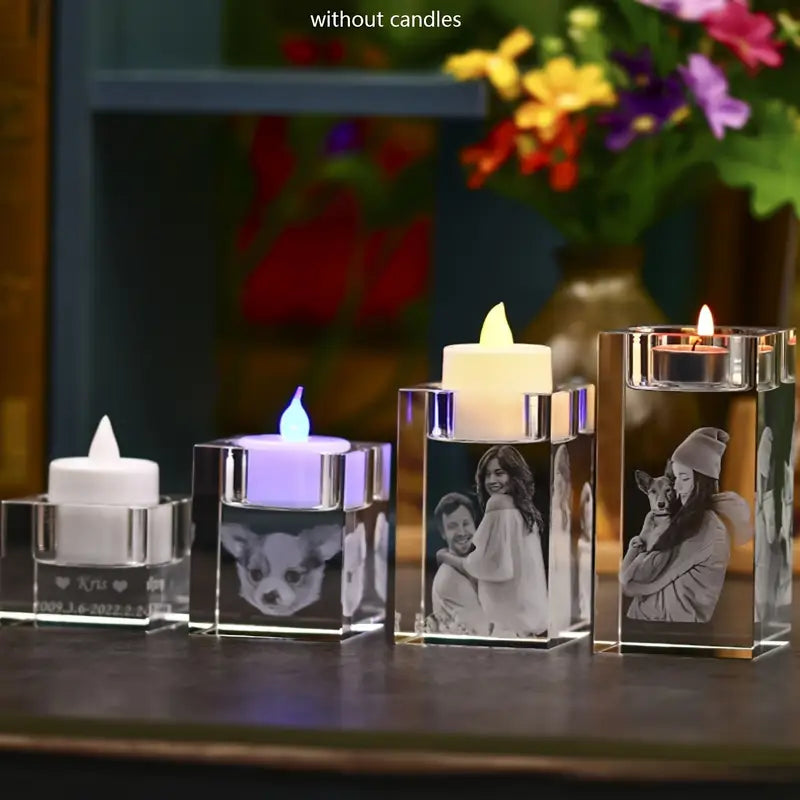 CrystalGlow Gepersonaliseerde Glazen Kaarshouder - Elegante Decoratie voor Elk Moment
