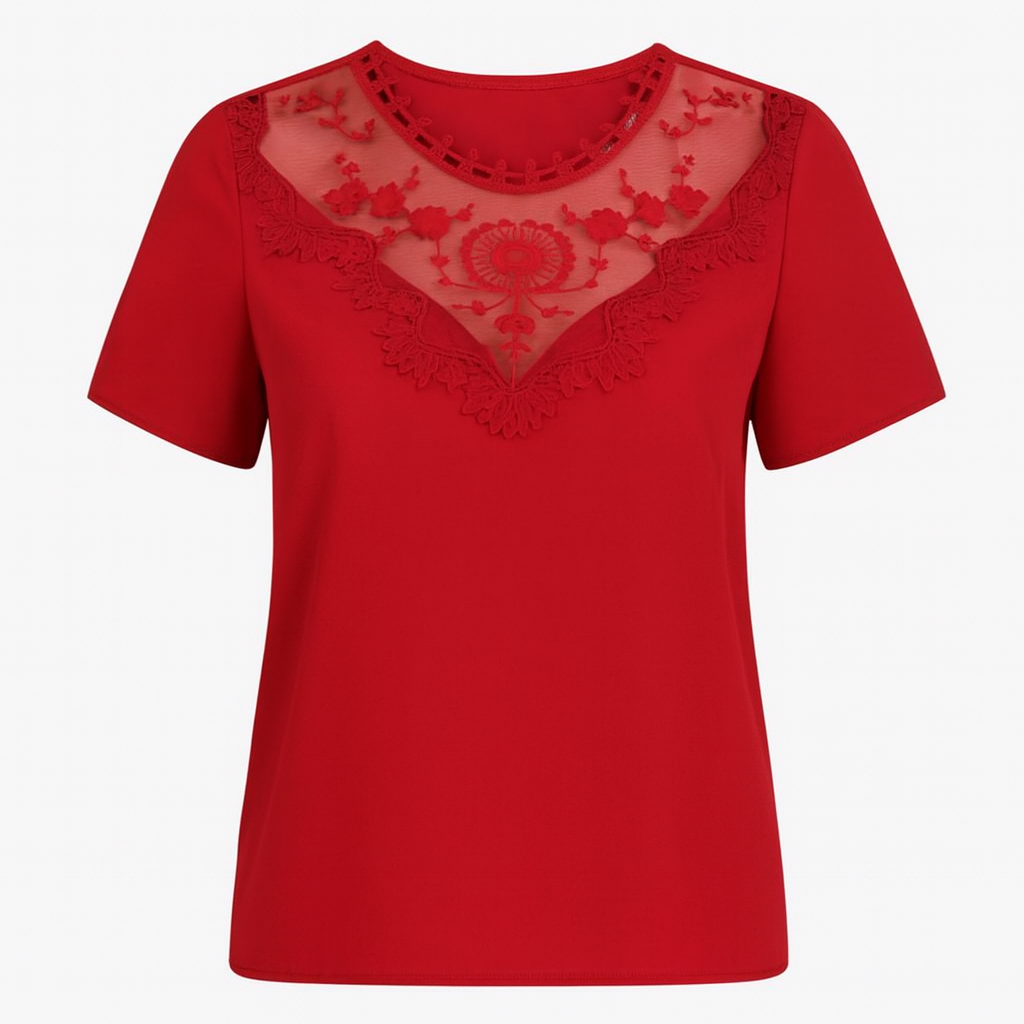 Blouse met korte mouwen en kantdetail voor vrouwen