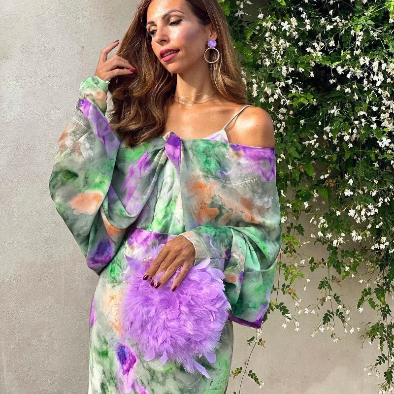 Hoymans OceanGlow – Tie-Dye Maxi Jurk met Afneembare Mouwen