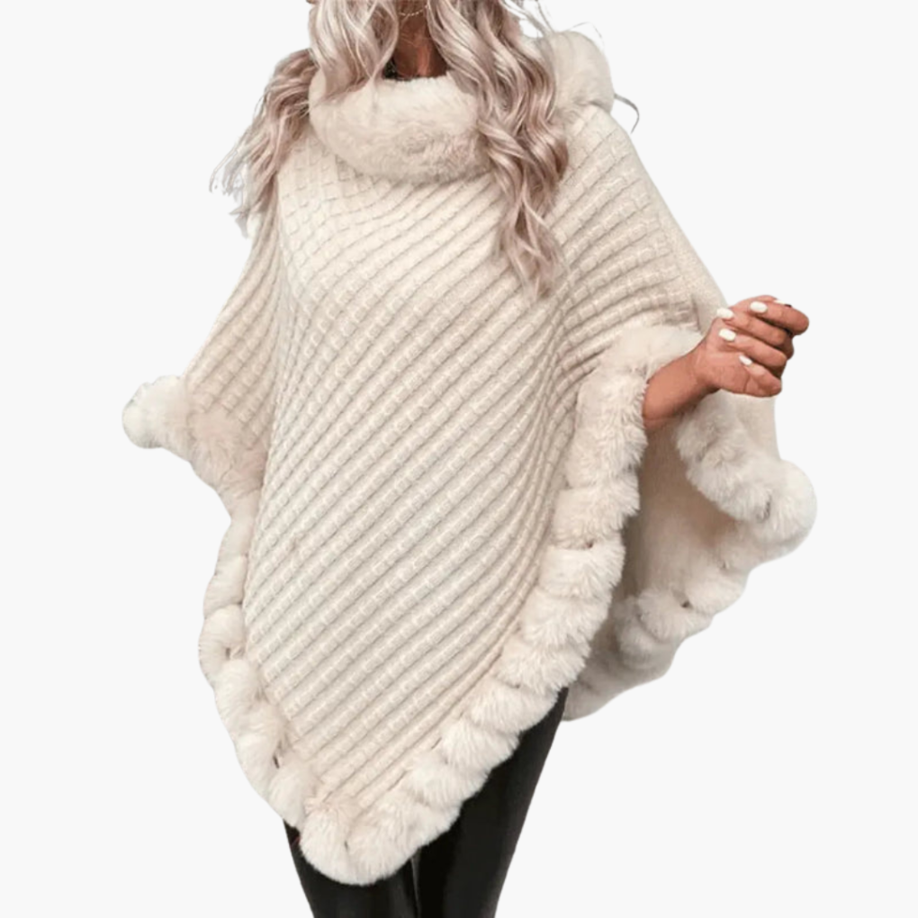 Vrouwen truiponcho met imitatiebont afwerking en oversized pasvorm