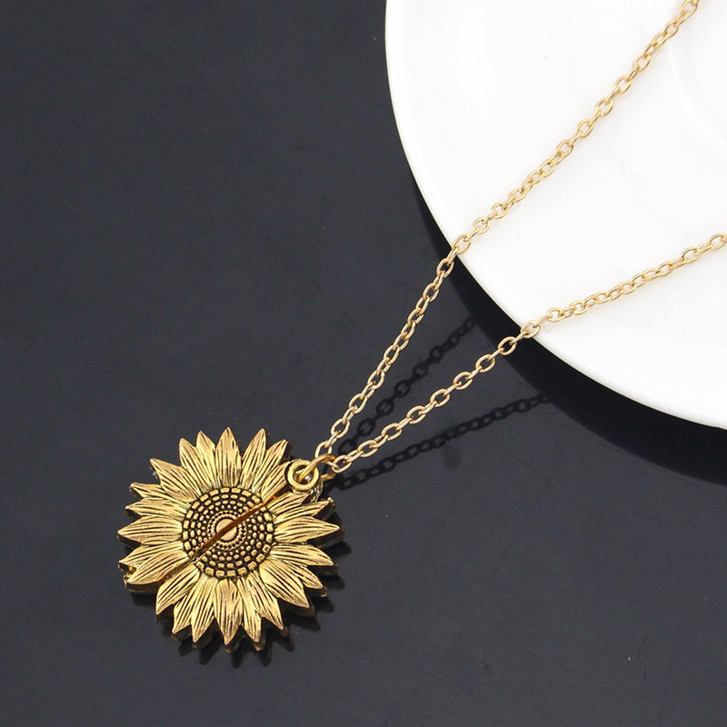Gouden Zonnebloem Hangerketting met Gravure “You Are My Sunshine”