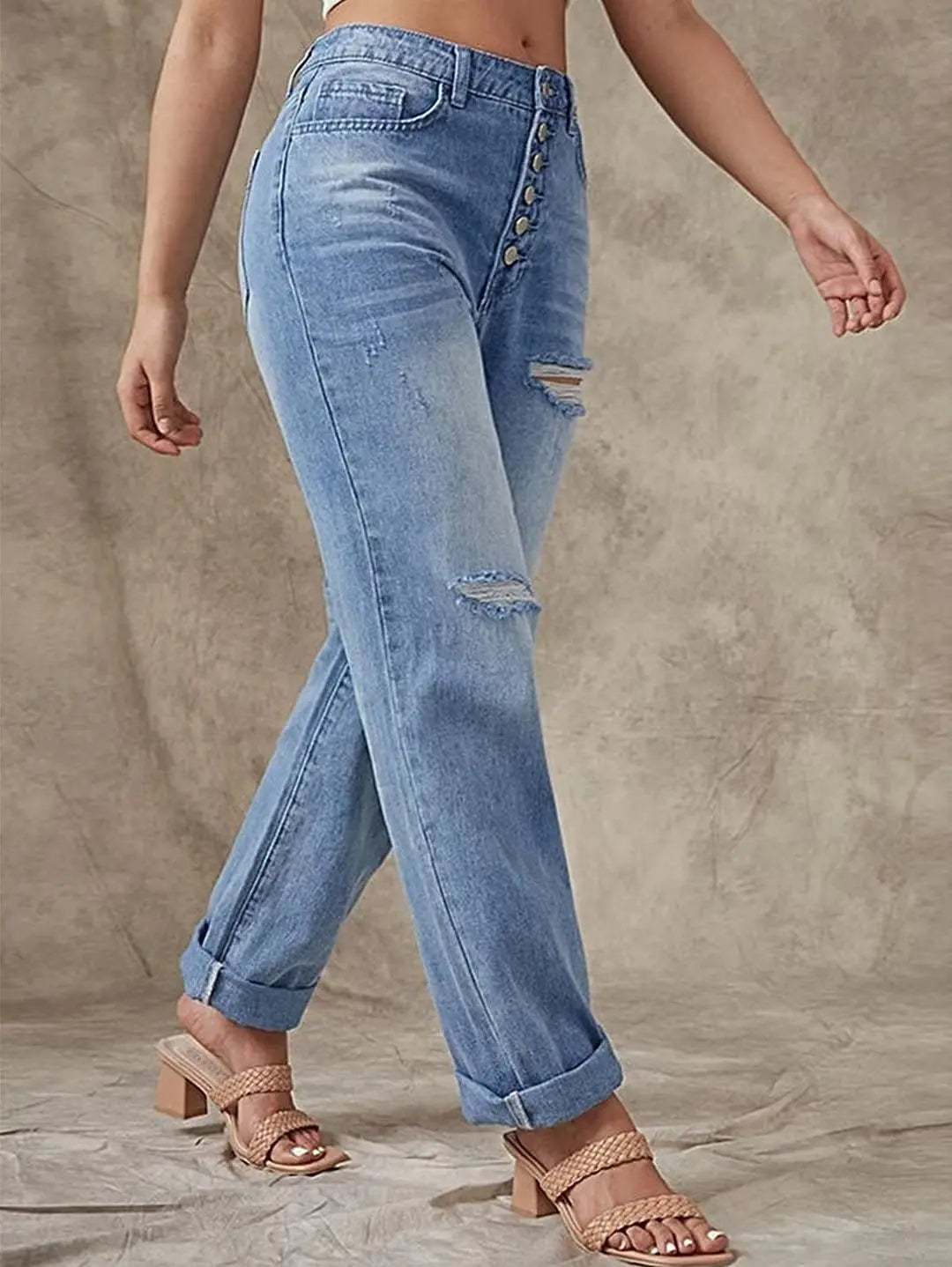 Low Waist Ripped Straight Leg Jeans voor Vrouwen