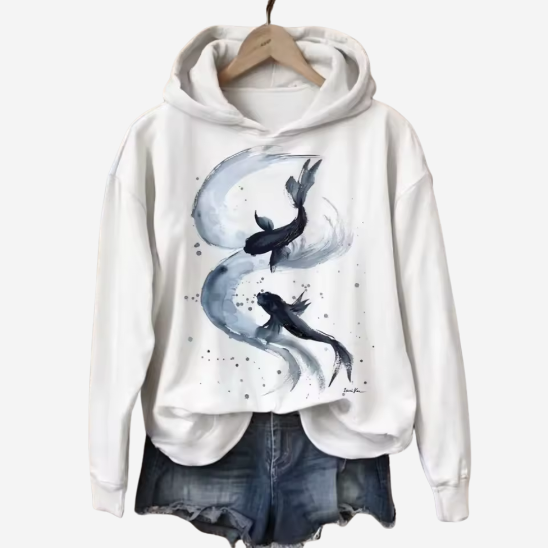 Ryu – Casual Hoodie met Koi Art Print Dames