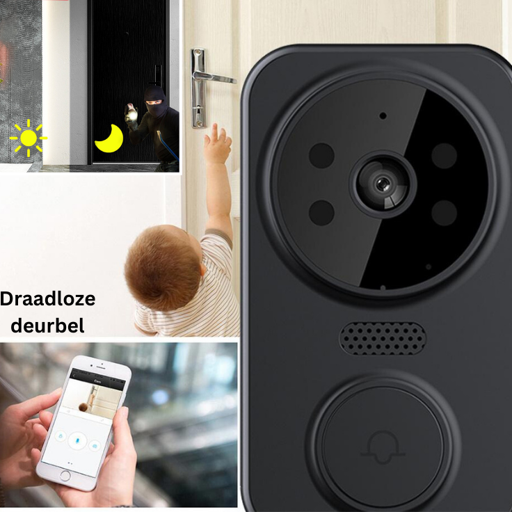 Slimme WiFi Deurbel met Camera & Alarm - Real-time Beveiliging en Videocommunicatie - Zwart